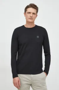 Bavlnené tričko s dlhým rukávom BOSS Boss Casual , čierna farba, s nášivkou