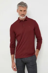 Bavlnené tričko s dlhým rukávom BOSS červená farba, jednofarebný