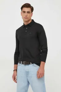 Bavlnené tričko s dlhým rukávom BOSS čierna farba, jednofarebné #8741713