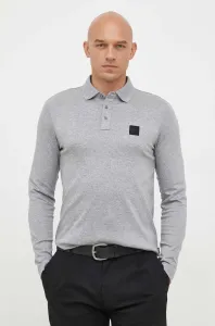 Bavlnené tričko s dlhým rukávom BOSS šedá farba, jednofarebné #8741714