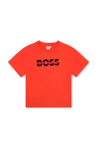 Detské bavlnené tričko BOSS červená farba, s potlačou
