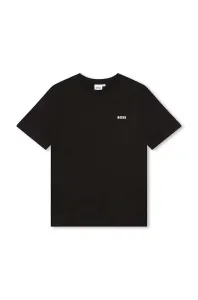 Detské bavlnené tričko BOSS čierna farba, jednofarebný