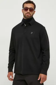 Tričko s dlhým rukávom BOSS pánsky, čierna farba, jednofarebný