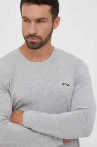 Tričko s dlhým rukávom BOSS šedá farba, s potlačou