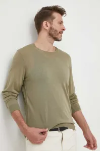 Vlnený sveter BOSS pánsky, zelená farba, tenký