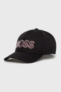 Bavlnená čiapka BOSS Boss Athleisure čierna farba, s potlačou