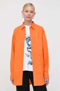 Bavlnená košeľa BOSS dámska, oranžová farba, regular, s klasickým golierom #8751275