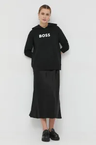 Bavlnená mikina BOSS dámska,čierna farba,s kapucňou,s potlačou,50468367
