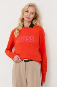 Bavlnená mikina BOSS dámska,oranžová farba,s potlačou,50468357