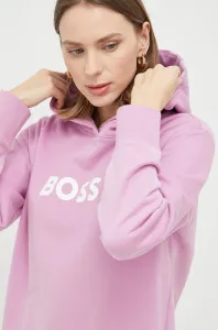 Bavlnená mikina BOSS dámska,ružová farba,s kapucňou,s potlačou,50468367