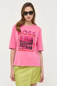 Bavlnené tričko BOSS ružová farba