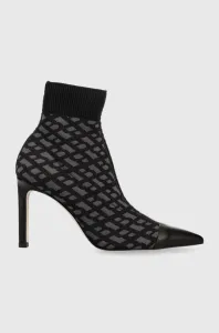 Členkové topánky BOSS Janet Bootie 90-KMN dámske, čierna farba, na vysokom podpätku, 50498759