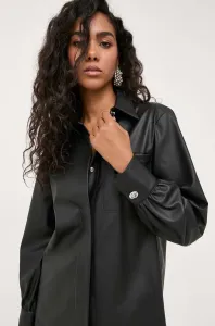 Košeľa BOSS dámska, čierna farba, regular, s klasickým golierom #8743276