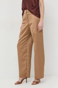 Nohavice BOSS dámske, béžová farba, široké, vysoký pás #4246540