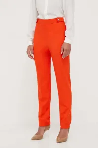 Nohavice BOSS dámske, oranžová farba, cigaretový strih, vysoký pás