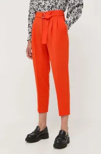 Nohavice BOSS dámske, oranžová farba, rovné, vysoký pás