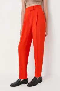 Nohavice BOSS dámske, oranžová farba, strih chinos, vysoký pás