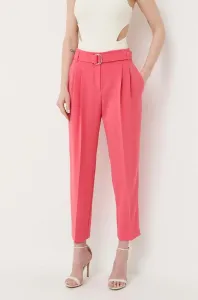 Nohavice BOSS dámske, ružová farba, rovné, vysoký pás #8645219