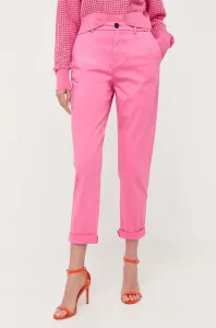 Nohavice BOSS dámske, ružová farba, rovné, vysoký pás #8738198
