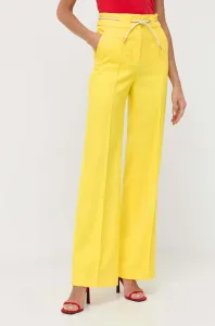 Nohavice BOSS dámske, žltá farba, široké, vysoký pás