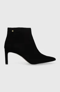 Semišové topánky BOSS Janet Bootie 70-S dámske, čierna farba, na vysokom podpätku, 50498739 #9079976