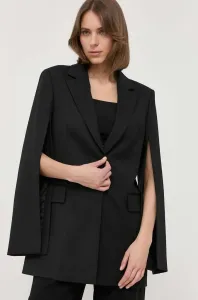 Vlnená bunda BOSS čierna farba, jednoradová, jednofarebná