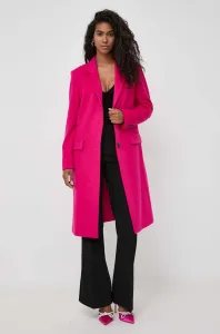 Vlnený kabát BOSS ružová farba, prechodný