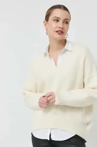Vlnený sveter BOSS dámsky, biela farba, teplý, #8675324
