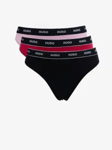 Súprava troch dámskych táng v čiernej, červenej a ružovej farbe HUGO
