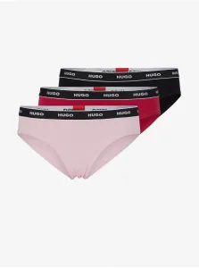 Hugo Súprava troch dámskych nohavičiek v ružovej a čiernej farbe BOSS