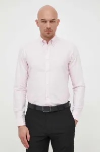 Bavlnená košeľa BOSS BOSS ORANGE pánska, ružová farba, regular, s talianskym golierom