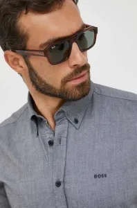 Bavlnená košeľa BOSS BOSS ORANGE pánska, šedá farba, regular, s talianskym golierom #8729218