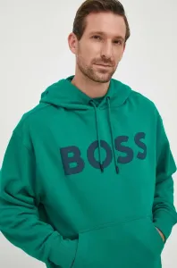 Bavlnená mikina BOSS BOSS ORANGE pánska, zelená farba, s kapucňou, s potlačou, 50487134