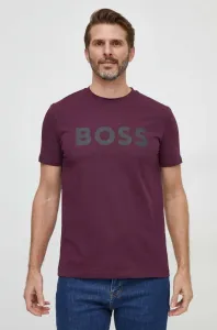 Bavlnené tričko BOSS BOSS CASUAL pánske,fialová farba,s potlačou,50481923