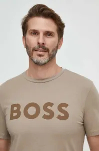 Bavlnené tričko BOSS BOSS CASUAL pánske,hnedá farba,s potlačou,50481923