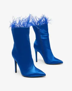 Royalfashion Modré dámske čižmy s perím Wenelika