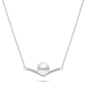 Brilio Silver Elegantný strieborný náhrdelník s perlou a zirkónmi NCL131W