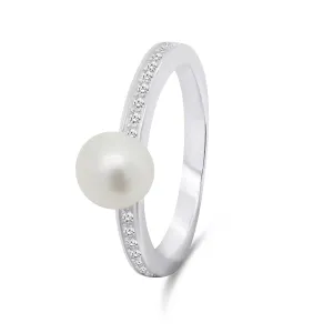 Brilio Silver Elegantný strieborný prsteň s pravou perlou RI055W 50 mm