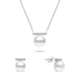 Brilio Silver Elegantný strieborný set šperkov s perlami SET249W (náušnice, náhrdelník)