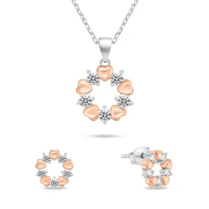 Brilio Silver Nežný bicolor set šperkov so zirkónmi SET239WR (náušnice, náhrdelník)
