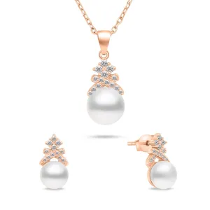 Brilio Silver Pôvabný bronzový set šperkov s perlami SET238R (náušnice, náhrdelník)
