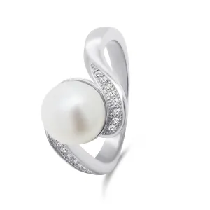 Brilio Silver Pôvabný strieborný prsteň s pravou perlou RI061W 54 mm