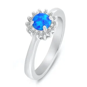 Brilio Silver Strieborný prsteň s modrým syntetickým opálom a zirkónmi RI110WB 52 mm