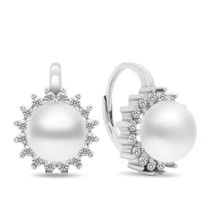 Brilio Silver Úchvatné strieborné náušnice s perlami a zirkónmi EA418W