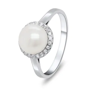 Brilio Silver Elegantný strieborný prsteň s perlou a zirkónmi RI034W 54 mm