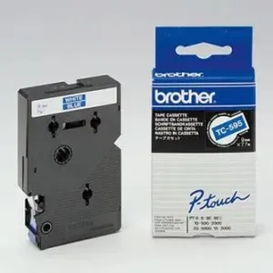 Brother TC-595, 9mm x 7,7m, biela tlač / modrý podklad, originálna páska