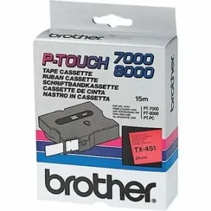 Brother TX-451, 24mm x 15m, čierna tlač / červený podklad, originálna páska