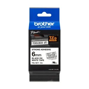 Brother TZ-211 / TZe-211, 6mm x 8m, čierna tlač / biely podklad, originálna páska