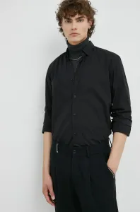 Košeľa Bruuns Bazaar pánska, čierna farba, regular, s golierom button-down