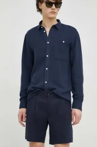 Ľanové šortky Bruuns Bazaar Lino Germain tmavomodrá farba, melanžové #7529445